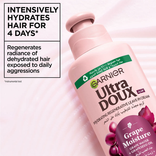 Garnier Ultra Doux Grape Moisture 2 in 1 Styling Cream, Volumizing Hydration for Dehydrated Hair With Hydrating Grape Water + Antioxidant Grapeseed Oil