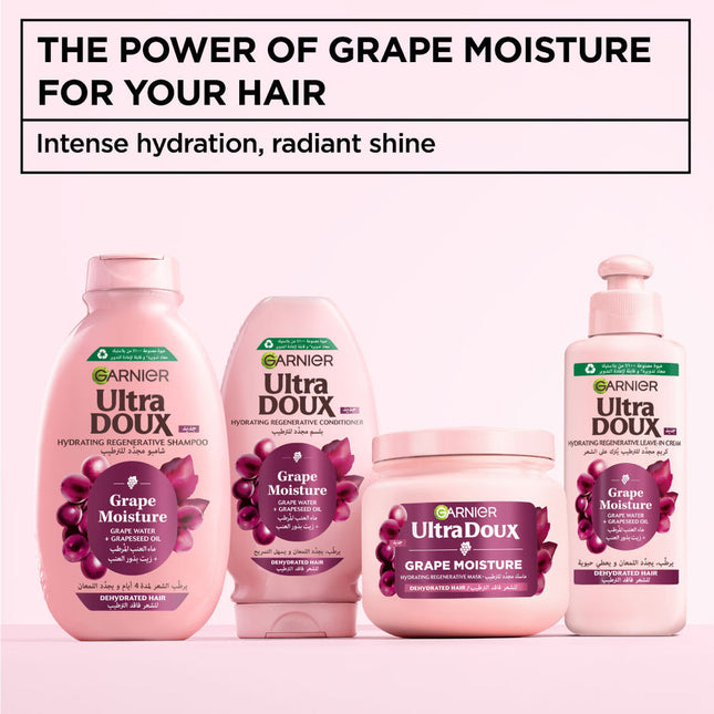Garnier Ultra Doux Grape Moisture Hydrating Regenerative Shampoo for Dehydrated Hair With Hydrating Grape Water + Antioxidant Grapeseed Oil