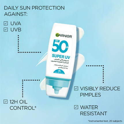 Garnier Super UV Anti-Acne SPF50+ Sunscreen 12H Oil Control 30ml