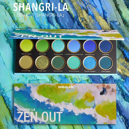 SHEGLAM Zen Out, Shangri-La Palette 12-Clolor Shimmer Metallic Matte Eyeshadow Palette Blue Green Highly Pigmented Colors Long Lasting