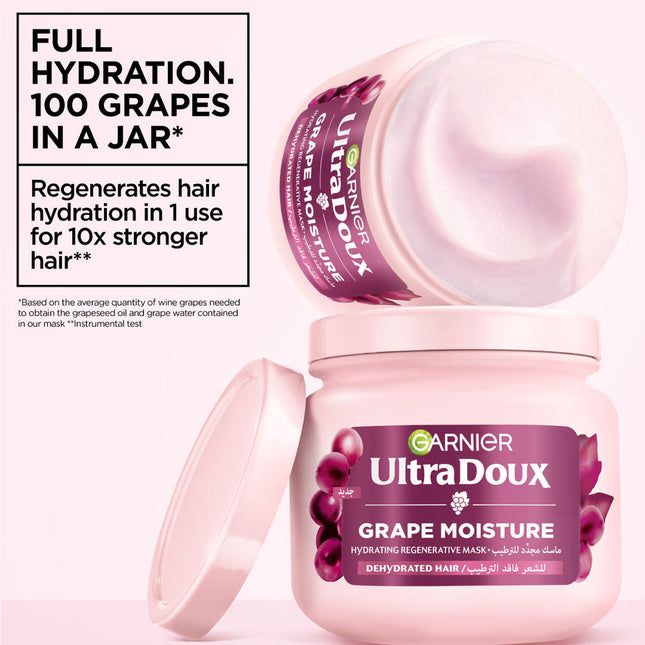 Garnier Ultra Doux Grape Moisture Deep Regenerative Mask for Dehydrated Hair With Hydrating Grape Water + Antioxidant Grapeseed Oil