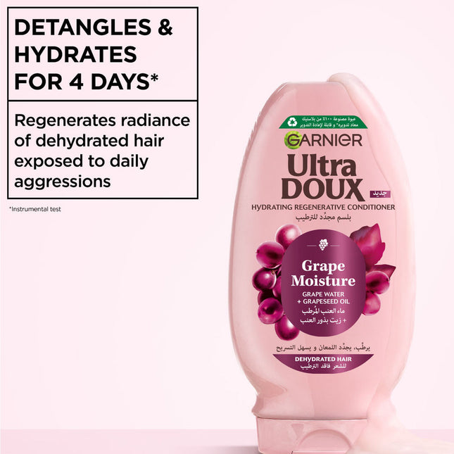 Garnier Ultra Doux Grape Moisture Hydrating Regenerative Conditioner for Dehydrated Hair With Hydrating Grape Water + Antioxidant Grapeseed Oil